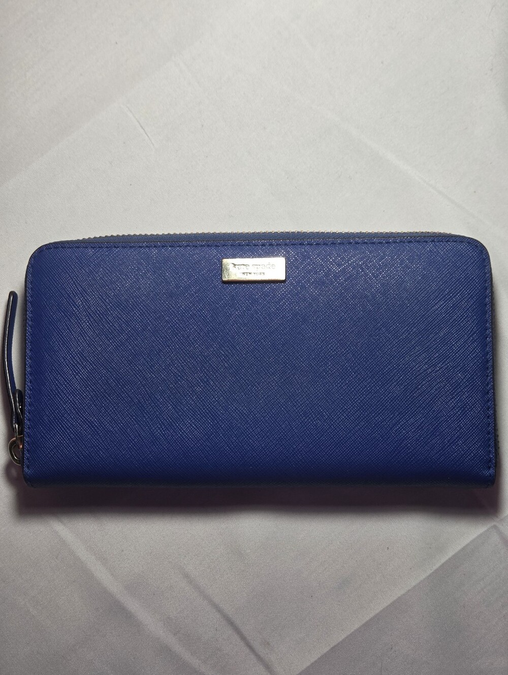 kate spade cobalt blue Saffiano zip-around wallet